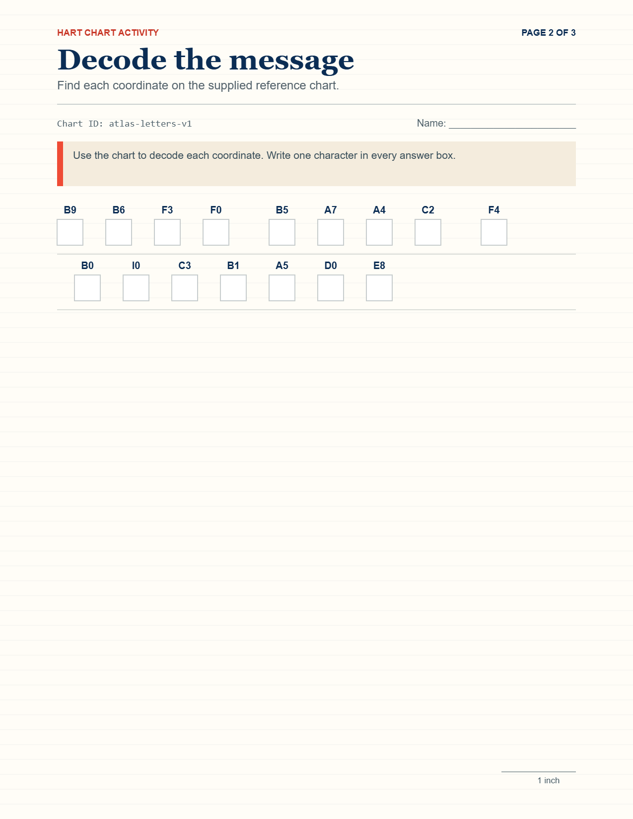Worked example student worksheet page 2 with coordinate boxes